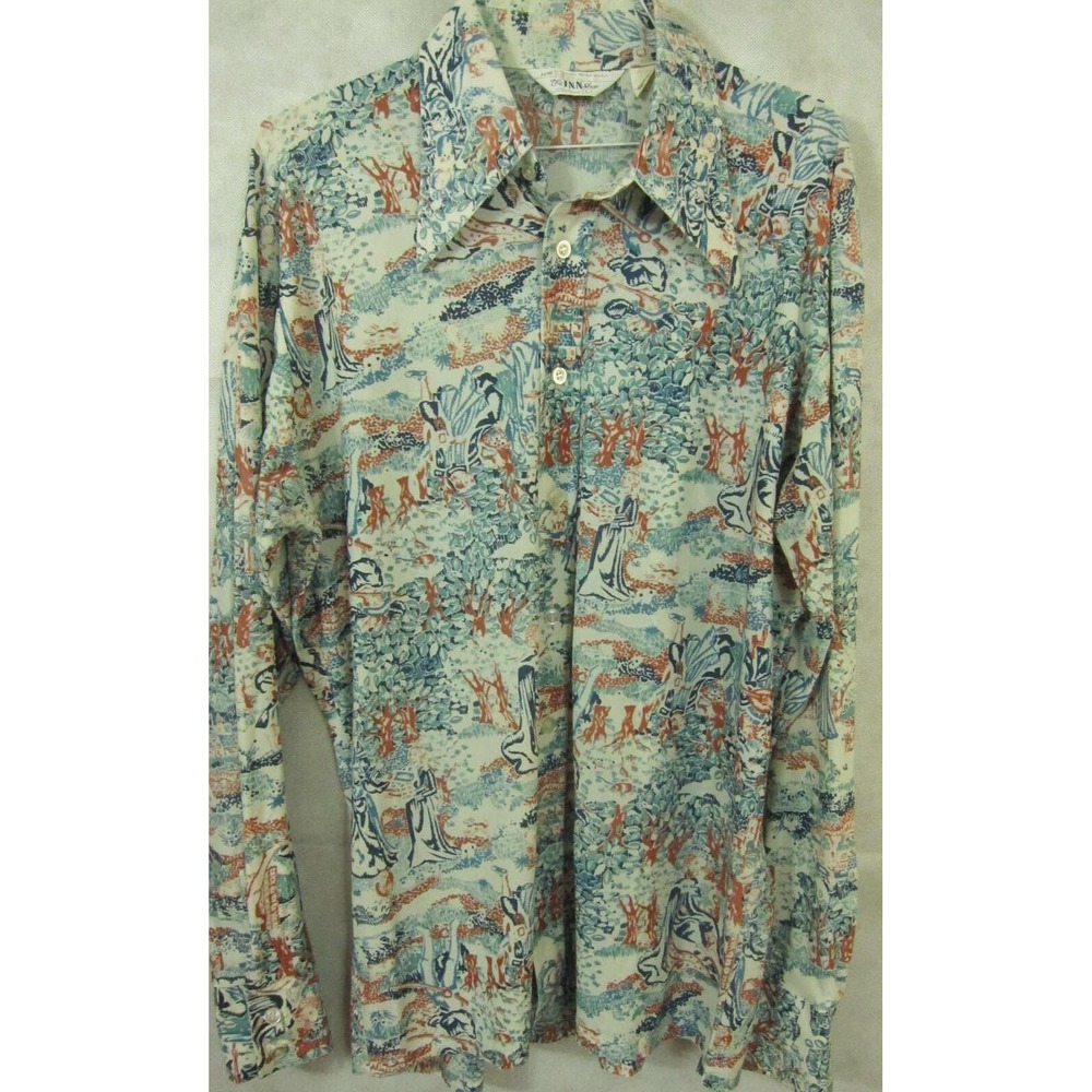 VINTAGE '70s JC Penny Inn Shop Medieval Romance Disco Shirt Huge Collar L